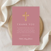 Elegant Pink Religious Cross Girl Confirmation Bedankkaart
