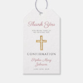 Elegant Pink Religious Cross Girl Confirmation Cadeaulabel (Voorkant)