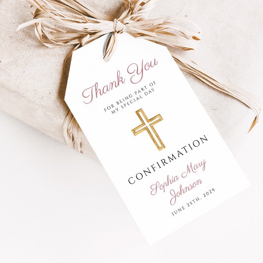 Elegant Pink Religious Cross Girl Confirmation Cadeaulabel