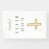 Elegant Pink Religious Cross Girl God Bless Spandoek (Horizontaal)