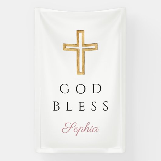Elegant Pink Religious Cross Girl God Bless Spandoek (Verticaal)