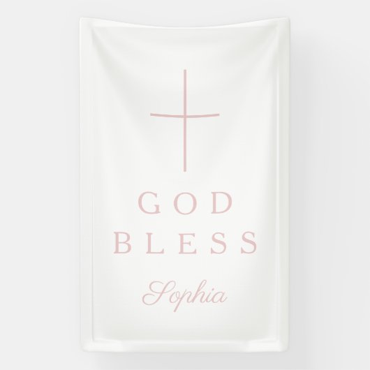 Elegant Pink Religious Cross Girl God Bless Spandoek (Verticaal)