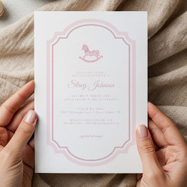 Elegant Pink Rocking Horse Baby shower Uitnodigen Kaart