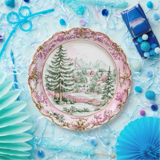 Elegant Pink Rococo Holiday Dining Papieren Bordje (Feest)