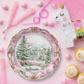 Elegant Pink Rococo Holiday Dining Papieren Bordje (Feest)
