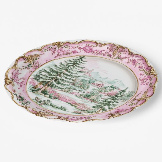Elegant Pink Rococo Holiday Dining  Papieren Bordje (Gekanteld)