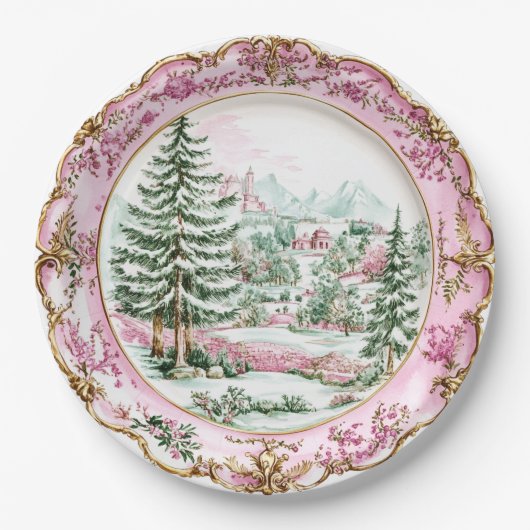Elegant Pink Rococo Holiday Dining  Papieren Bordje (Voorkant)