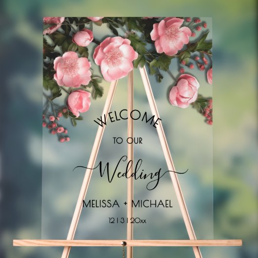 Elegant Pink Romantic 3D Roses Wedding Acryl Bord (Neutraal)