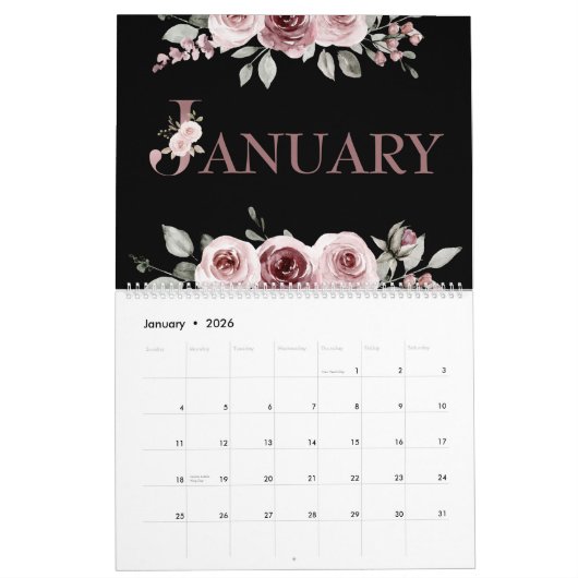 Elegant Pink Rose 2026 Kalender (Jan 2026)