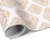 Elegant Pink Rose and Gold Baroque Frame Cadeaupapier (Rol Hoek)