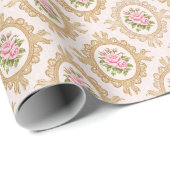 Elegant Pink Rose and Gold Baroque Frame Cadeaupapier (Rol Hoek)