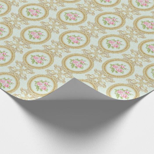 Elegant Pink Rose and Gold Baroque Frame Cadeaupapier (Hoek)