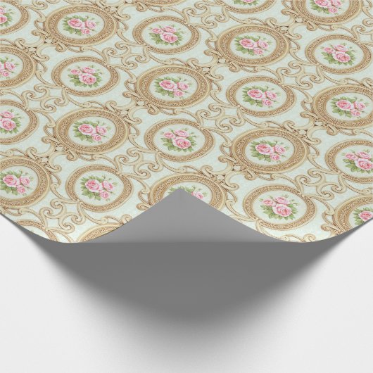 Elegant Pink Rose and Gold Baroque Frame Cadeaupapier (Hoek)