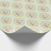 Elegant Pink Rose and Gold Frame Cadeaupapier (Hoek)