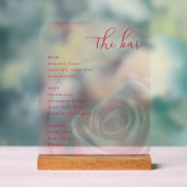Elegant Pink Rose Bar Menu Acryl Bord (Neutraal)