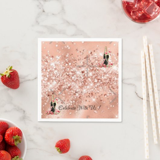 Elegant Pink Rose Champagne Party Cocktail Napkins Servet (Insitu)