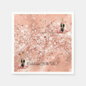Elegant Pink Rose Champagne Party Cocktail Napkins Servet (Voorkant)