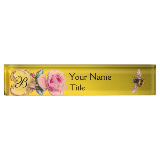 ELEGANT PINK ROSE EN HONEY BEEKEEPER MONOGRAM NAAMBORDJE (Voorkant)