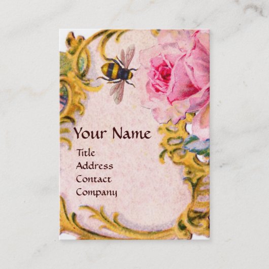 ELEGANT PINK ROSE EN HONEY BEEKEEPER MONOGRAM VISITEKAARTJE (Voorkant)
