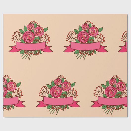 Elegant Pink Rose Floral Bouquet Cadeaupapier (Vlak)