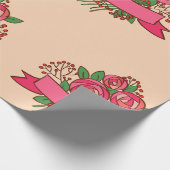 Elegant Pink Rose Floral Bouquet Cadeaupapier (Hoek)