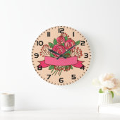 Elegant Pink Rose Floral Bouquet Grote Klok (Huis)
