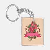 Elegant Pink Rose Floral Bouquet Sleutelhanger (Voorkant Links)