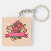 Elegant Pink Rose Floral Bouquet Sleutelhanger (Achterkant)