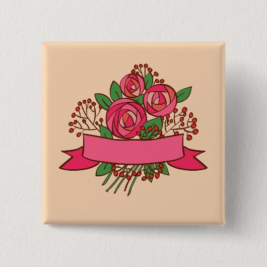 Elegant Pink Rose Floral Bouquet Vierkante Button 5,1 Cm (Voorkant)
