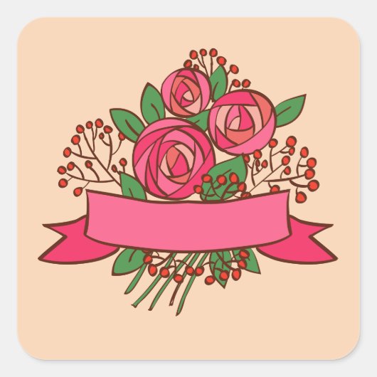 Elegant Pink Rose Floral Bouquet Vierkante Sticker (Voorkant)