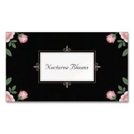 Elegant Pink Rose Floral Gold Scroll Black Magnetisch Visitekaartje