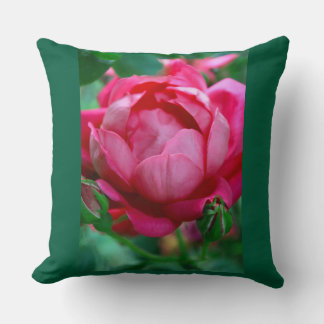 Elegant Pink Rose Floral Throw Pillow with Dark Gr Kussen