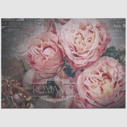 Elegant Pink Rose Flowers Moody Ephemera Decoupage Tissuepapier (Voorkant)
