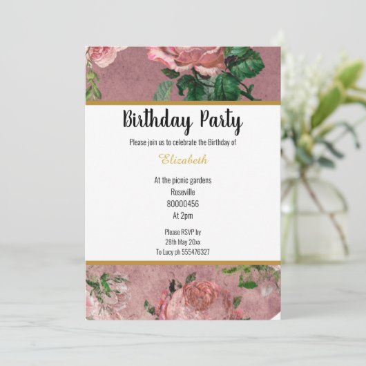 ELEGANT PINK ROSE GARDEN FLORAL BIRTHDAY KAART (Staand voorkant)