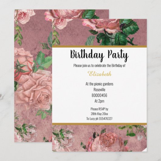 ELEGANT PINK ROSE GARDEN FLORAL BIRTHDAY KAART (Voorkant / Achterkant)