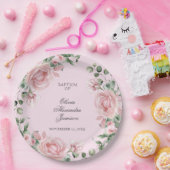 Elegant Pink Rose Girl's Baptism Papieren Bordje (Feest)