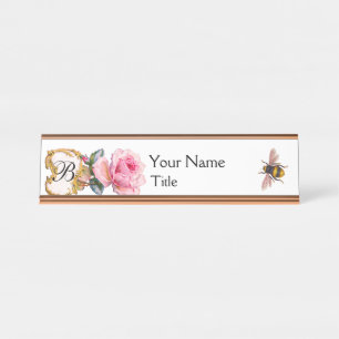 ELEGANT PINK ROSE, HONEY BEEKEEPER MONOGRAM BUREAU NAAMBORDJE