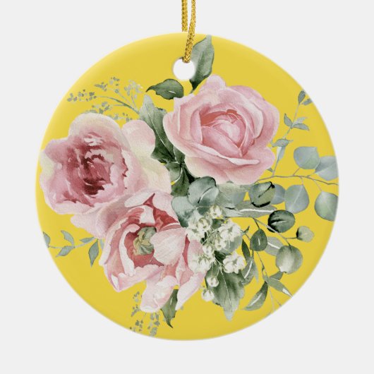 Elegant Pink Rose Memorial  Keramisch Ornament (Voorkant)