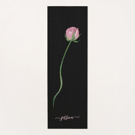 Elegant Pink Rose on Black Yogamat (Voorkant)