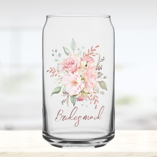 Elegant Pink Rose Peony Floral Bridesmaid Blikvorm Glas