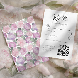 Elegant Pink Rose RSVP Wedding Card Kaartje