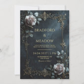 Elegant Pink Rose Silver Leaf Frame Wedding Kaart (Voorkant)