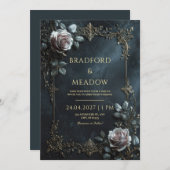 Elegant Pink Rose Silver Leaf Frame Wedding Kaart (Voorkant / Achterkant)