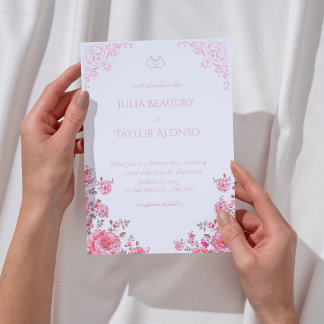 Elegant Pink Rose Wedding Invite Kaart