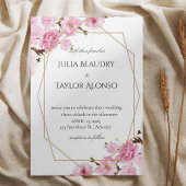 Elegant Pink Rose Wedding Invite Kaart