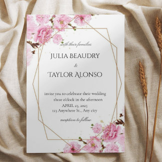 Elegant Pink Rose Wedding Invite Kaart