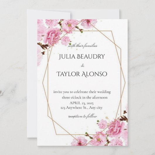 Elegant Pink Rose Wedding Invite Kaart (Voorkant)