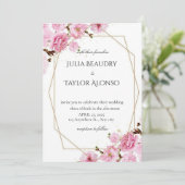Elegant Pink Rose Wedding Invite Kaart (Staand voorkant)