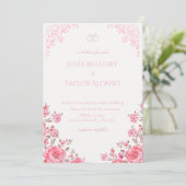 Elegant Pink Rose Wedding Invite Kaart (Staand voorkant)