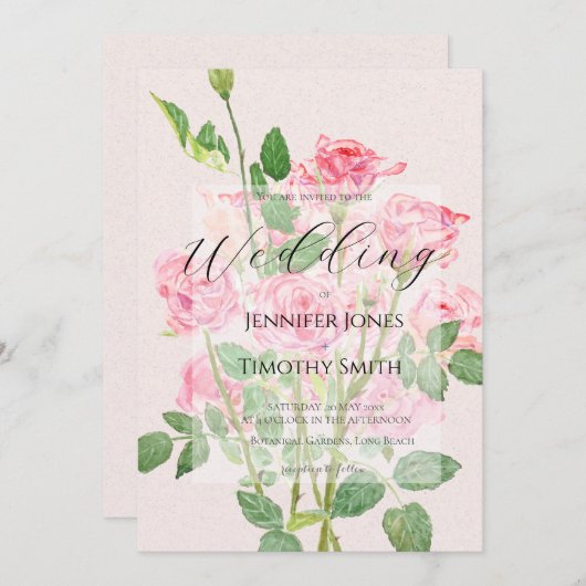 elegant pink rose wedding kaart (Voorkant / Achterkant)